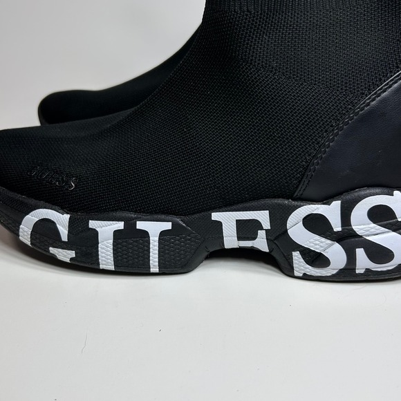 GUESS Womens 7.5 Black Knit Sock Sneakers Chunky Logo Platform High Top Shoes - Picture 4 of 14